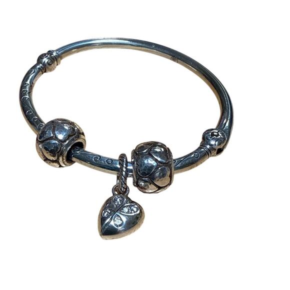 Brighton Charming Bangle Hinged Bracelet w/ Heart Charm & 2 Spacers Silver - Picture 2 of 6